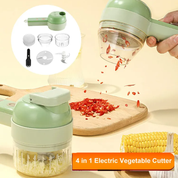 4 IN 1 Electric Food Processor Multifunctional Vegetable Cutter Slicer Handheld Garlic Grinder Wireless Vegetable Chopper