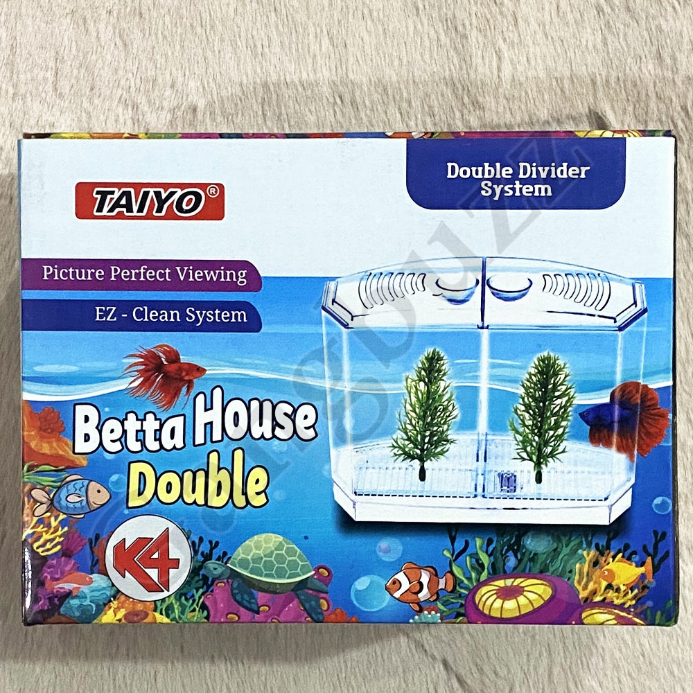 Taiyo Desktop Double Betta Fish Tank - Dual Compartments, Hexagon Shaped, 1.3 Liter, High-Quality Plastic Desktop Fighter/Betta Aquarium Tank. 