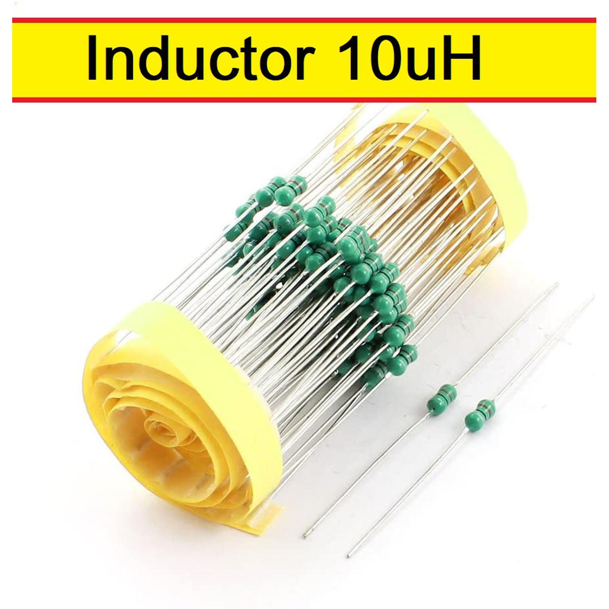 5Pcs-RESISTOR Type 10uH Axial Inductor 10uH 0.5W Axial Leads Color Ring Conformal Fixed Inductors Axial Through Hole 2 Pin Leads Terminals Connections Leg