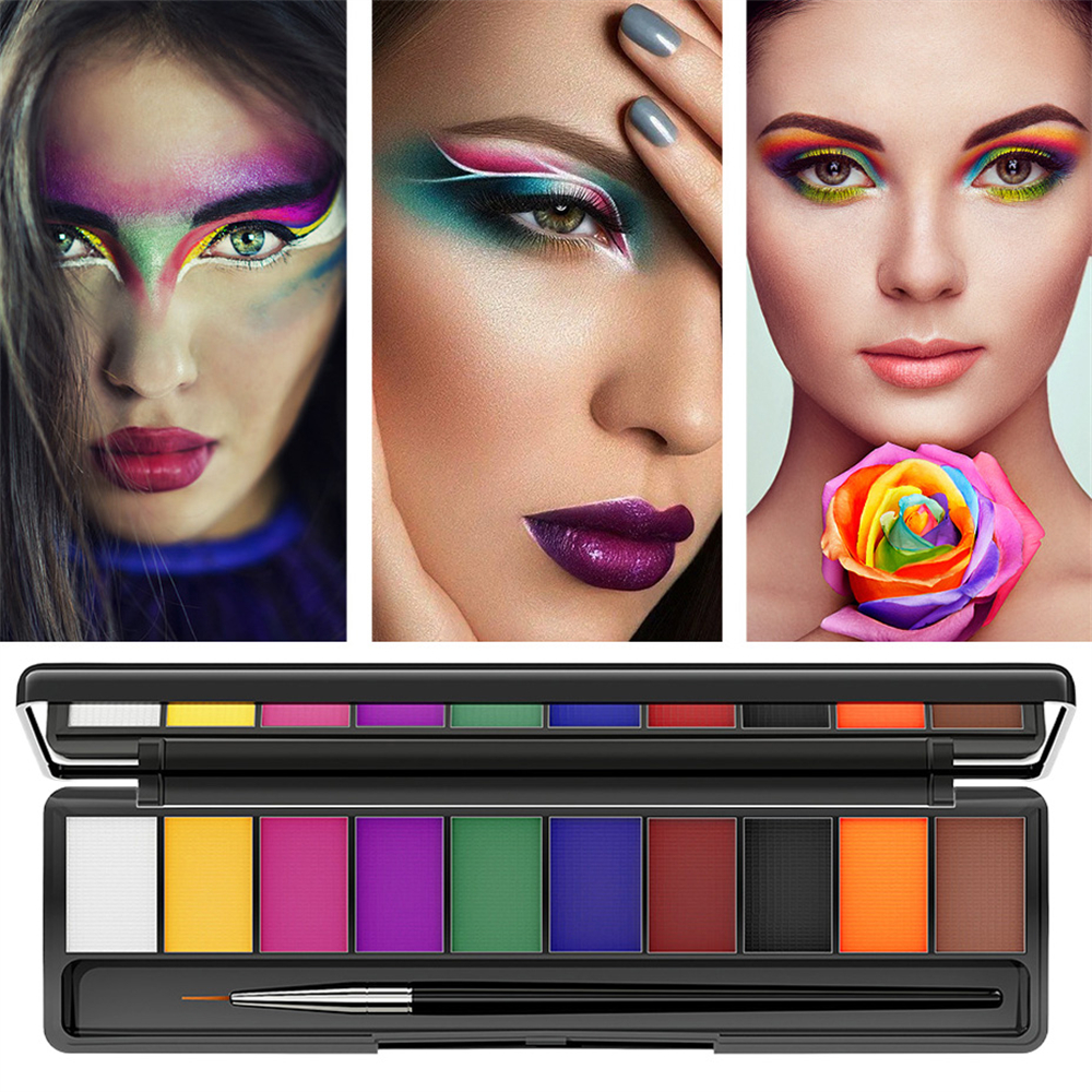 Water-soluble Face Body Painting with Brush DIY Tattoo Eyeliner Eyeshadow Pigment Paint Oil Makeup Palette Party Tools 10 Colors