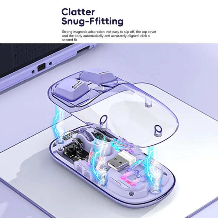 T200 Wireless Mouse 1600 DPI 2.4G Wireless Connection Mice High Precision Transparent Mouse RGB Rechargeable Mice. 