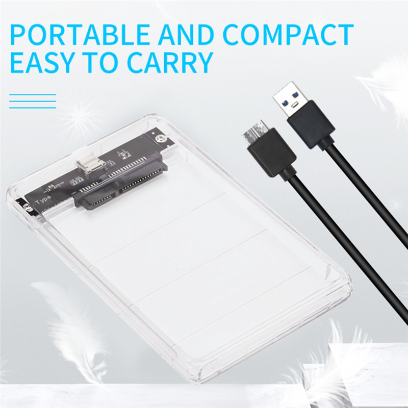 USB3.0/Type-C HDD Enclosure of 2.5 Inch Hard Disk Case SSD SATA3 to USB 3.0 Transparent HDD Box USB C HDD Case 5Gbps. 