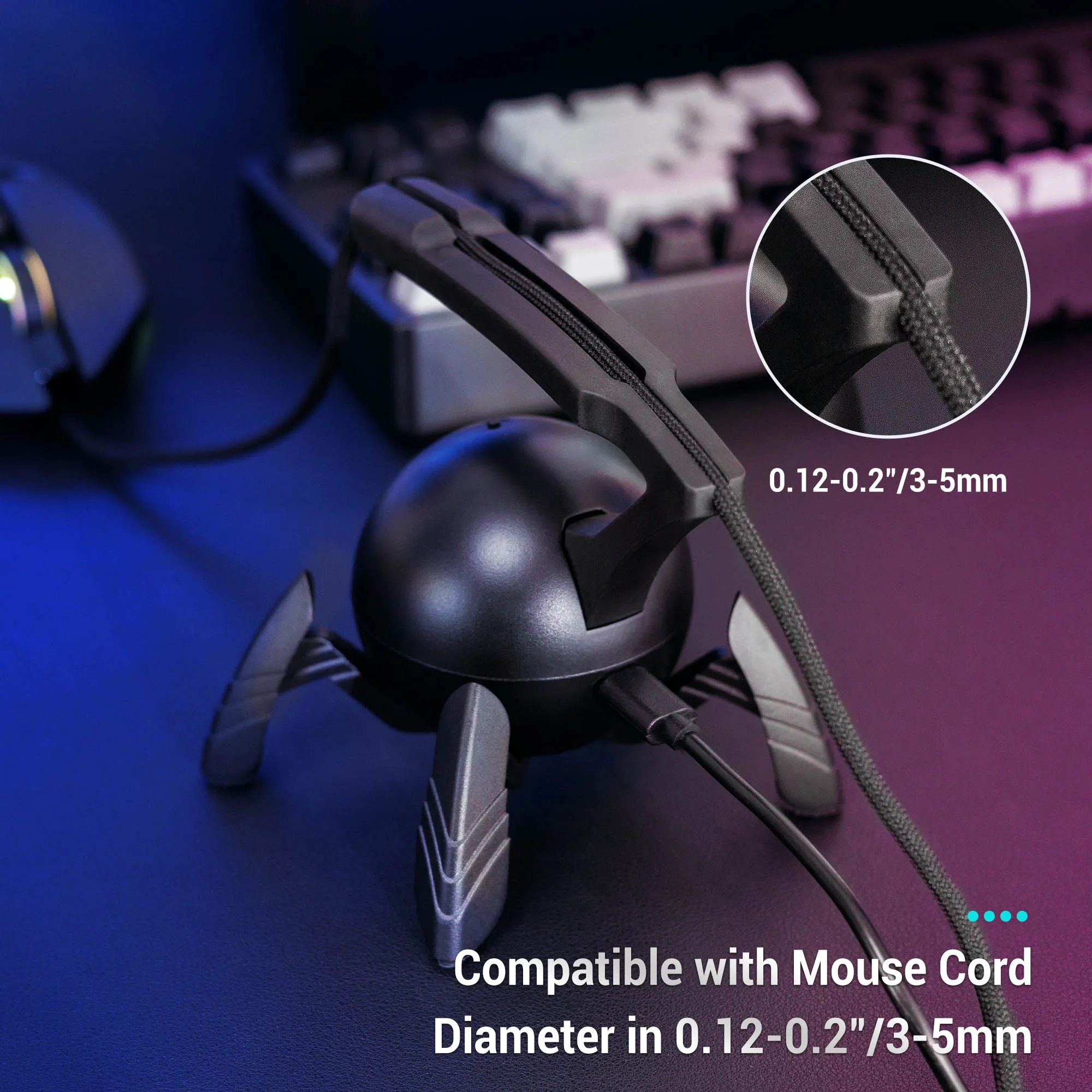 Gaming Mouse Bungee Cable Winder Organizer Flexible Mouse Bungee Cord Holder With 2 USB 2.0 port+1 Type-C port for Data Transfer. 