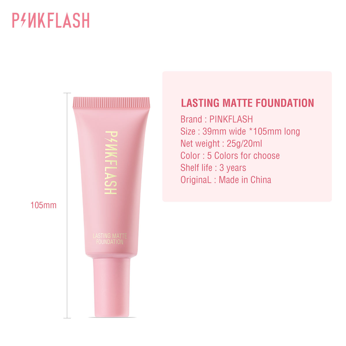 PinkFlash Foundation #4 Medium peach (Suitable for warm pink) OhMySelf Foundation Weightless Lasting All Day High Coverage Oil Control Matte - 25g. 