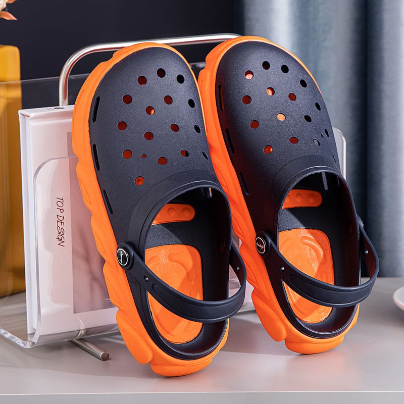 Rain Wear Sandals Men's Thick Bottom Toe Cap Slippers Vietnam Rubber Beach Hole Shoes Breathable Soft Hollow Eva Sandals. 
