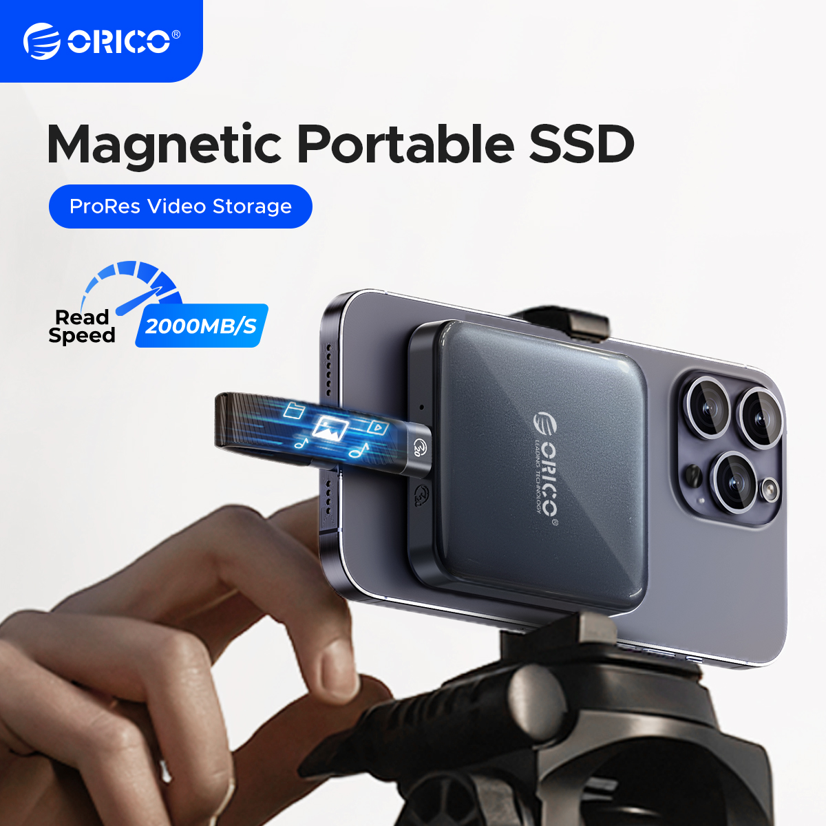 ORICO Magnetic Portable SSD USB3.2 20Gbps Supports 4K ProRes Video Recording for iPhone 15 Pro Series External Solid State Drive. 
