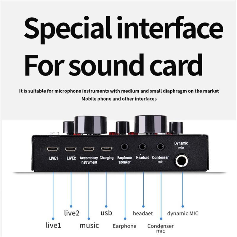 V8-Bluetooth Sound Card Audio USB Headset Microphone Webcast Live Sound Card Interface External Usb Sound Card for Singing. 