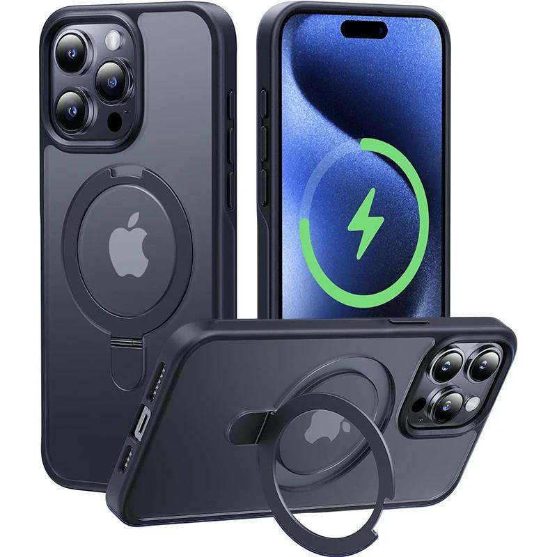 Matte Magnetic Mobile Phone Case with Ring Stand for iPhone 16 happy15 14 Pro Max Case Plus 13 11 12 Mobile Cases Translucent Cover
