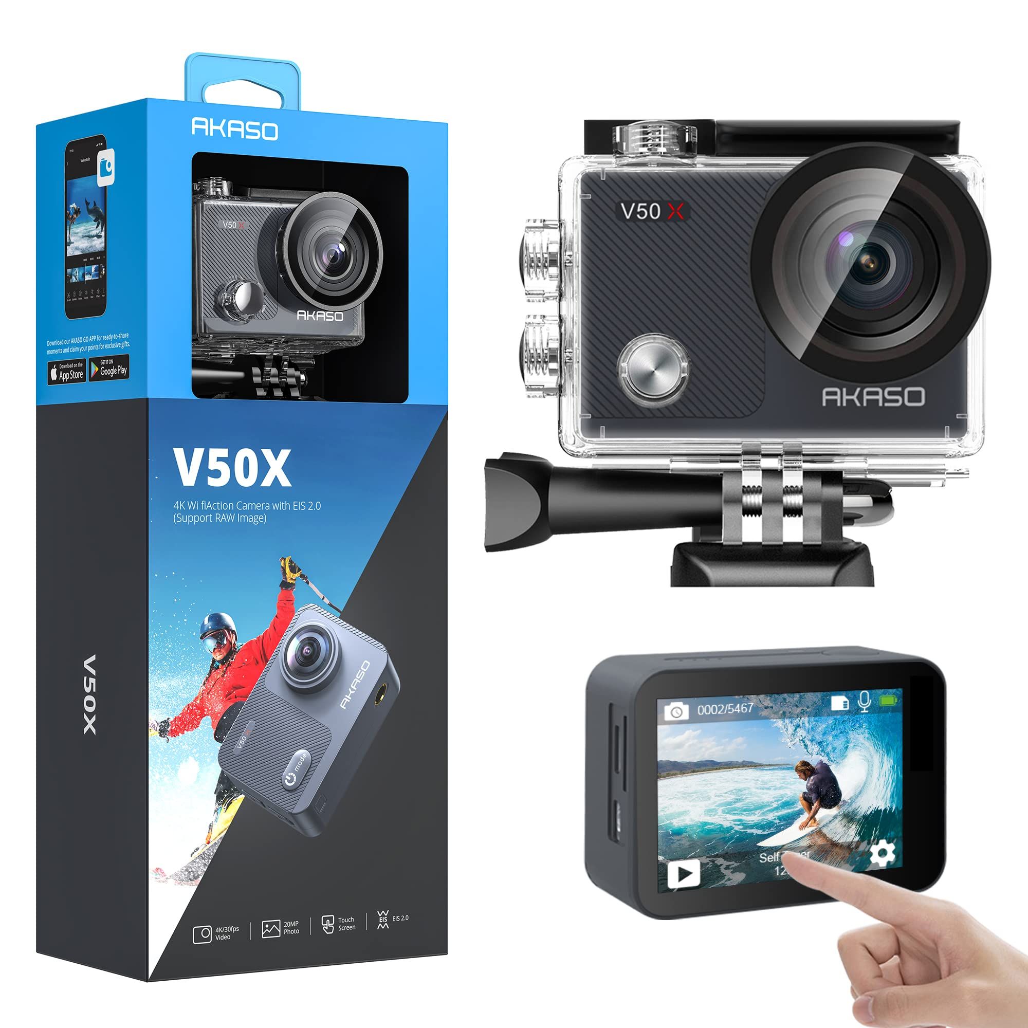Akaso V50X Native 4K 30 Fps Wifi Action Camera with Eis Touch Screen. 
