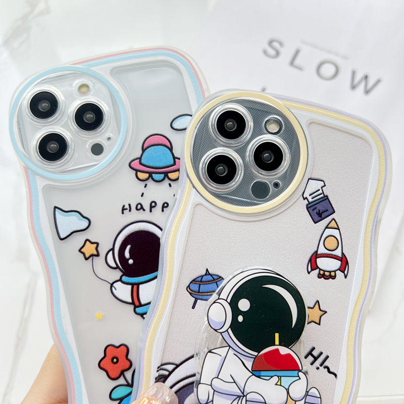 Jizetin for Samsung J7 Prime Back Cover + Free Pop Socket Astronaut Soft Wavy Shape TPU Phone Case For Girls Boys. 