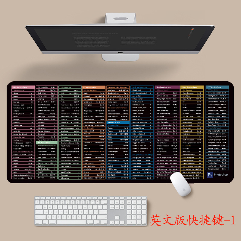English shortcut keys cross-border mouse pad Japanese Thai Viet Nam version shortcut keys oversized thickened desk mat wholesale. 