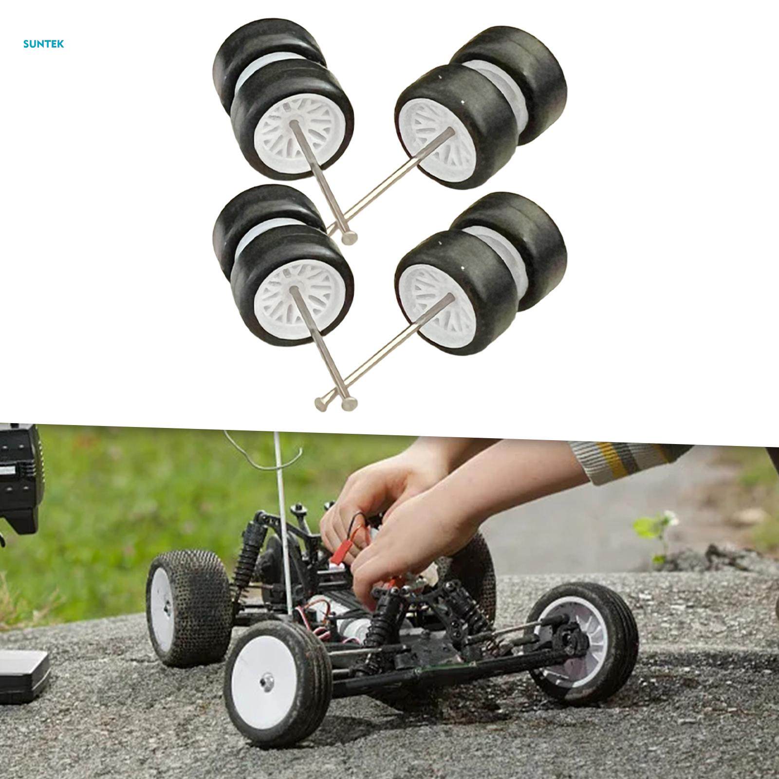 8Pcs 1/64 Scale Modified Tire with Car Wheels Axles for Diecast Car Model
