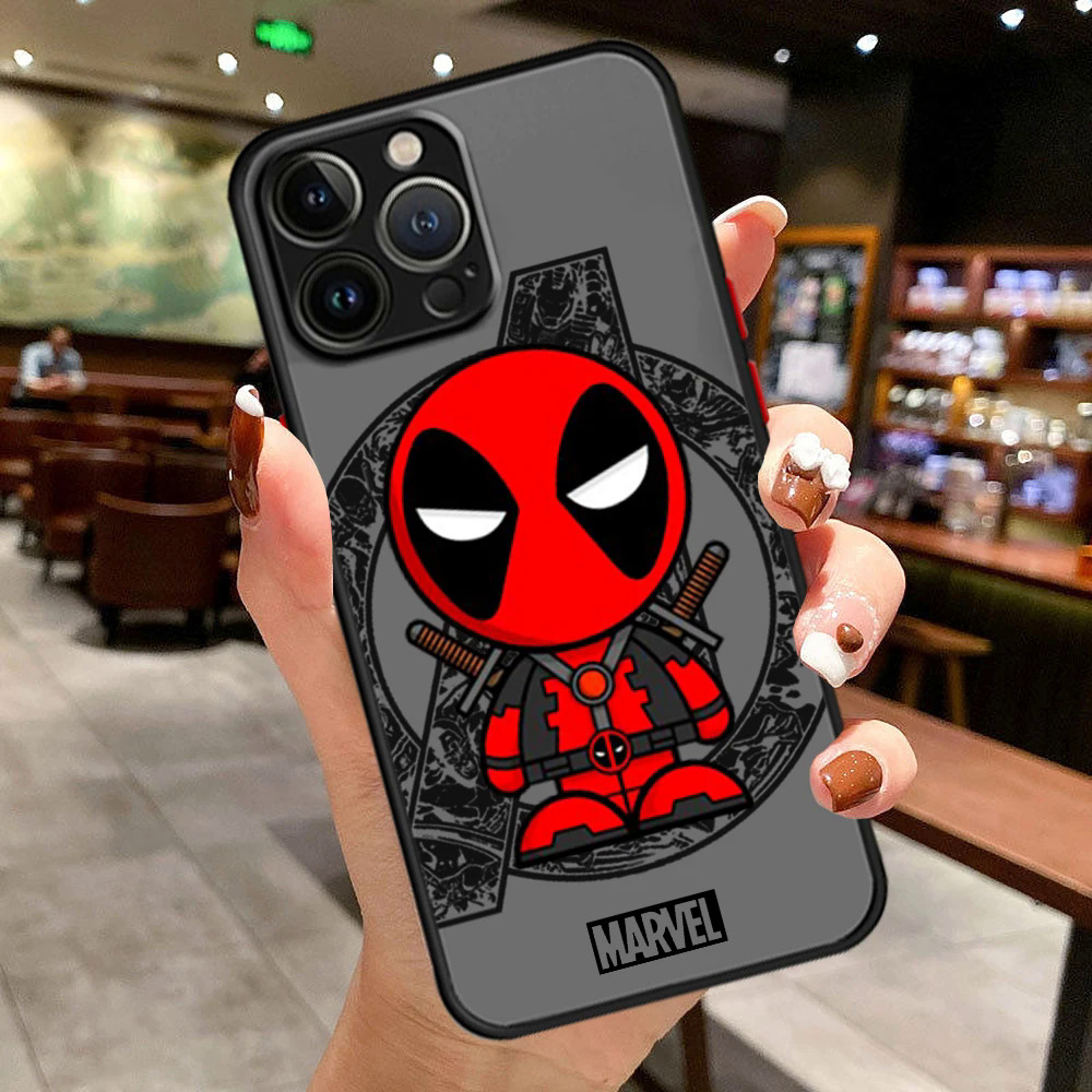 【Healer DingD】 Cartoon Marvel Cute Hero Phone Case For iPhone 15 14 13 12 11 Pro Max mini XS Max XR X 8 Plus SE Frosted Translucent Cover. 