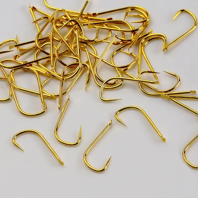 50pcs Non-barb Hook Golden Stingless hook High Carbon Steel Fish Hook Barbed  fishhook for earthworm grubs Fishing Accessories