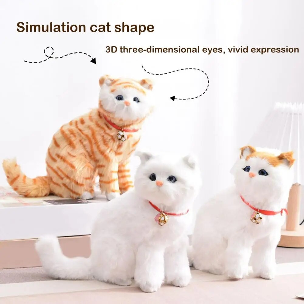 Plush Cat Toy Adorable Cat Toy Soft Fluffy Realistic Sitting Cat Plush Toy with Collar Stuffed Kitten Plushie Doll for Home