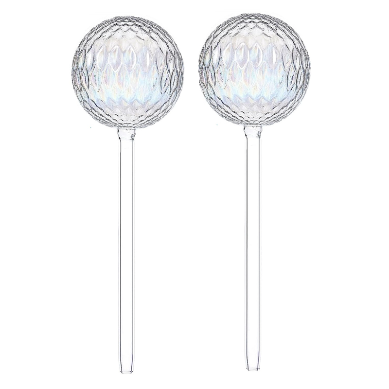 2Pcs Watering Globes Patterned Glass Rainbow Gradient, Auto Waterer Self Watering Planter Insert Stakes, Plant