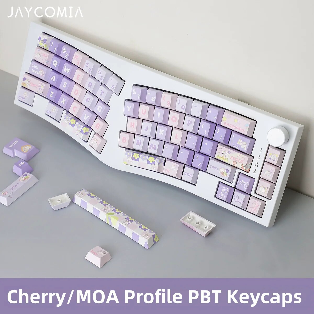MOA/Cherry Profile Purple Rabbit PBT Keycaps Big Set Dye-Sub Alice ISO Layout Key Caps For Mechanical Keyboard Wooting 75 Hi75. 