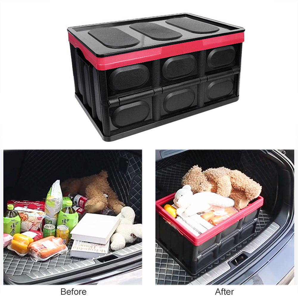 Collapsible Car Trunk Organizer Container Foldable for SUV Truck Durable Plastic Grocery Storage Box with Lid Perfect for Sedan, Auto. 