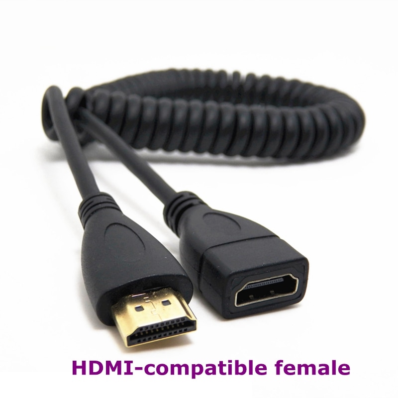 2m HDMI-compatible to Right Left Angle Mini HDMI HDMI Micro HDMI male to Male Stretch Spring Curl Flexible Cable V1.4 DSLR. 