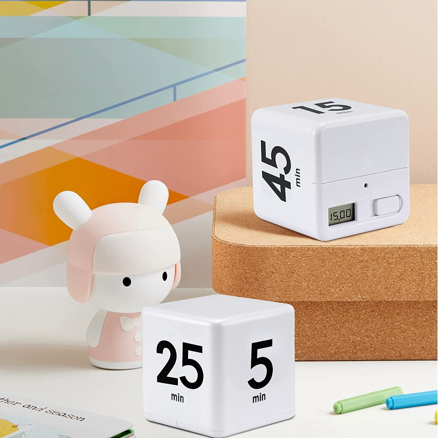 Cube Timer Kitchen Timer Time Management Timer Gravity Sensor Flip for Time Management and Countdown 25-5-45-15 Minutes. 