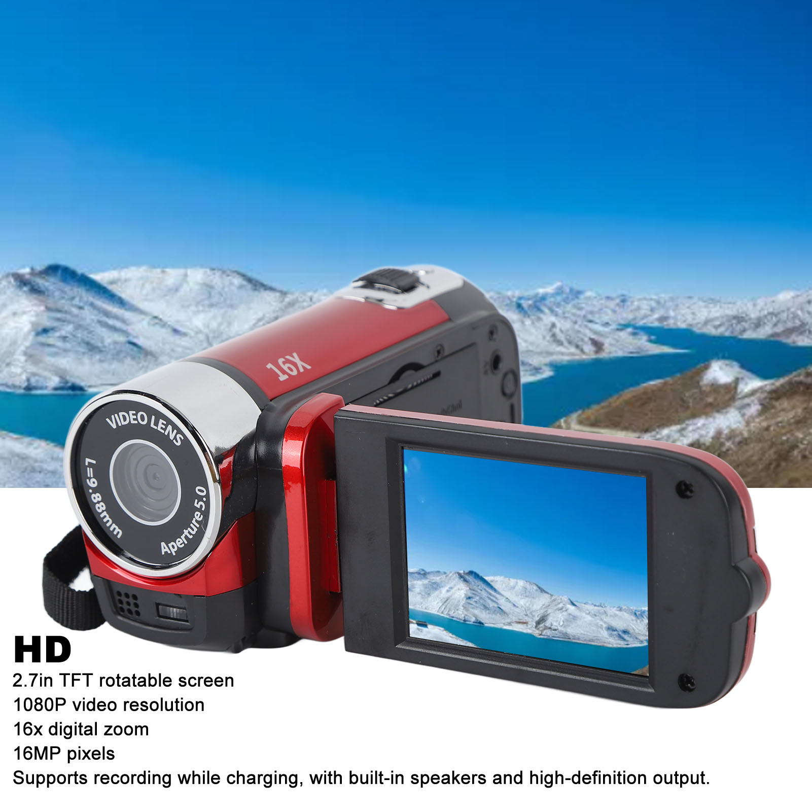 2.7in Camera 4K 48MP DV Camera 2.7in TFT Rotatable Screen 16x Digital Zoom Video Camera with USB Cable 4K Camera Vlogging Camera. 