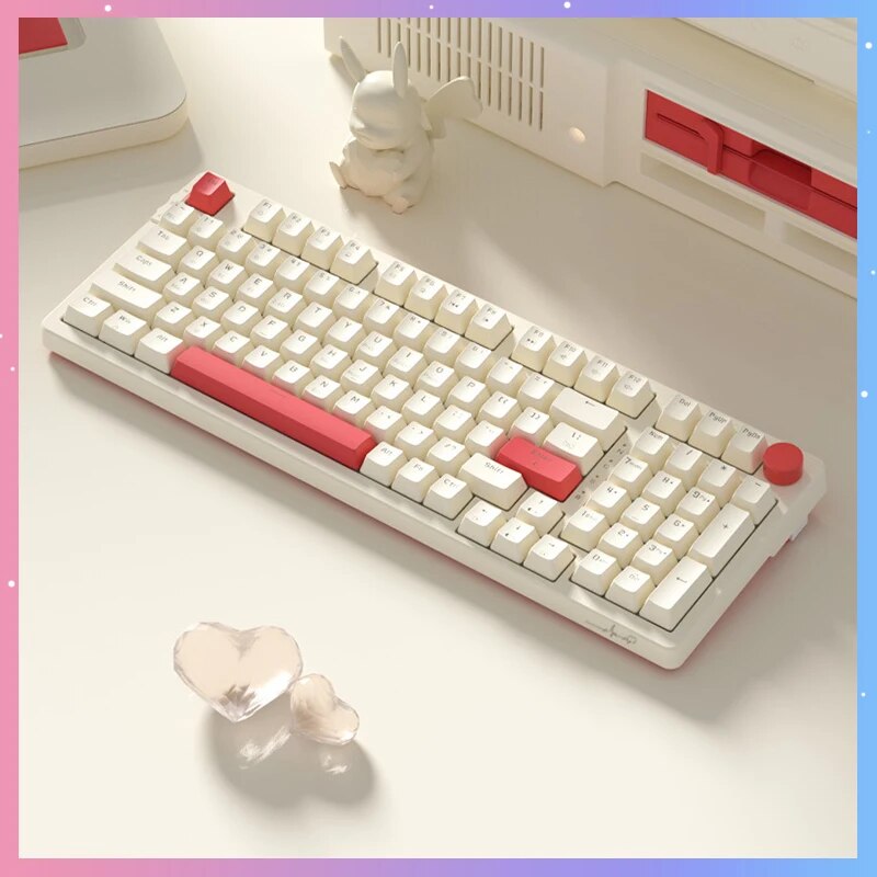 BASTC Ak98 Mechanical Keyboard 3-Mode 2.4G BT Wired Hot Plug Gasket Alloy Volume Knob Red/Brown Switch Game Office Keyboard Gift