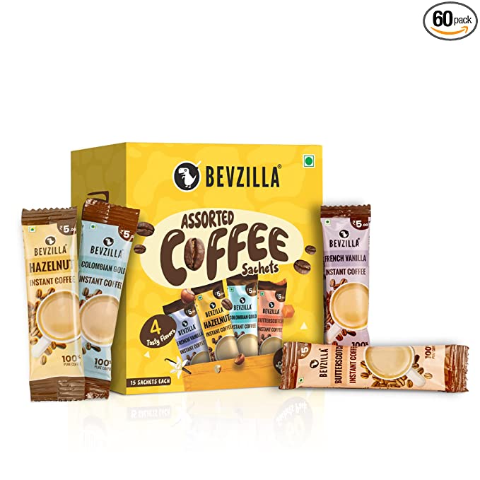 Bevzilla 10 Instant Coffee Powder Sachets(Assorted) 100grm each gluten free. 
