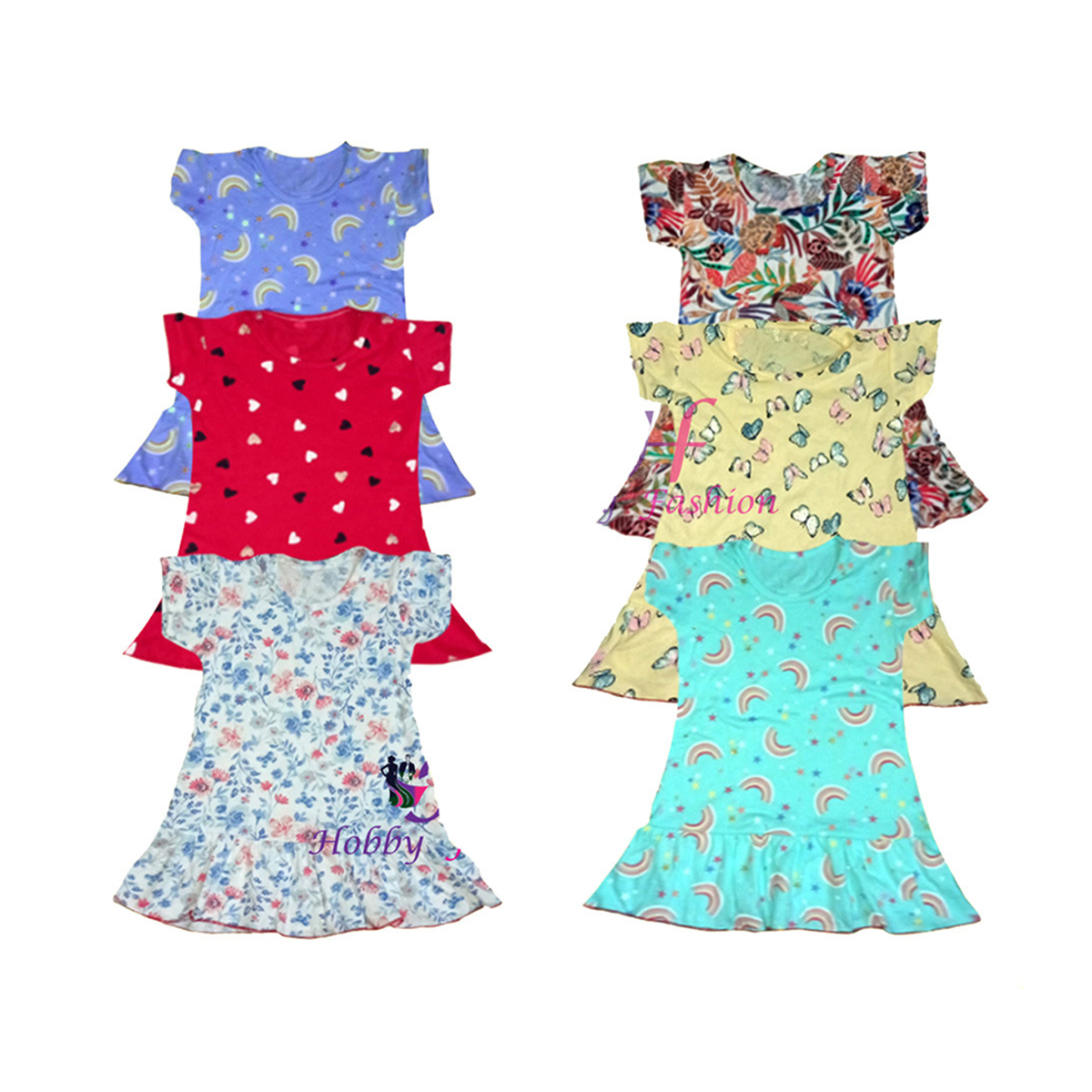 6 Pieces Multicolor Girls Frock By Any color. 