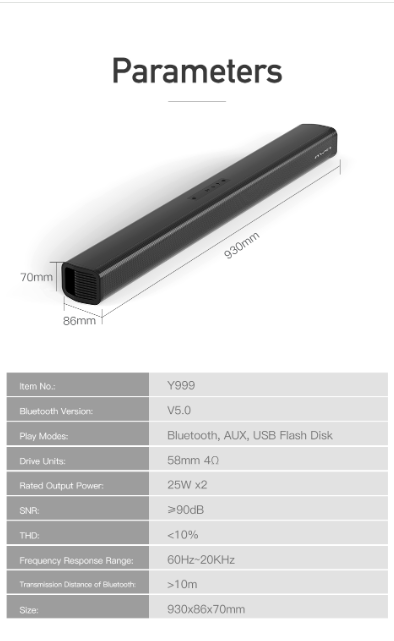 Awei Y999 Wireless Bluetooth Speaker Soundbar. 