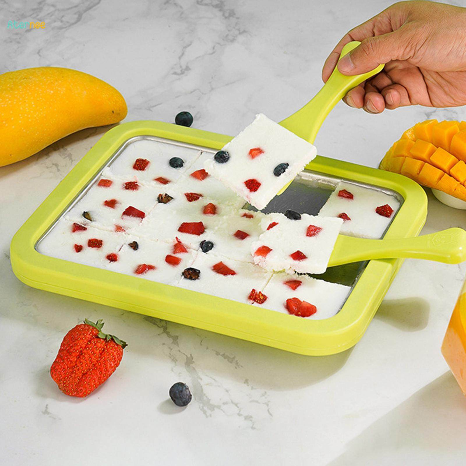 DIY Ice Cream Maker Roller Pan with 2 Scrapers Yoghurt Frying Machine Stainless Steel Freezer Pan for Parent Child Activities Summer Durable. 