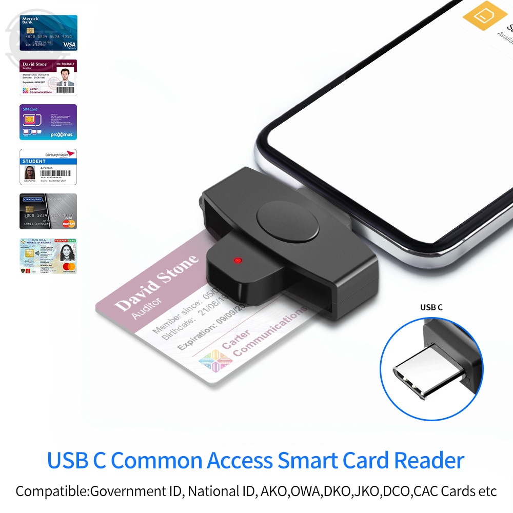 62*24mm USB C Smart Card Reader Sim Cloner Type C Adapter for DINE dni Citizen ID Bank EMV SD Card External for Mac/Android OS. 