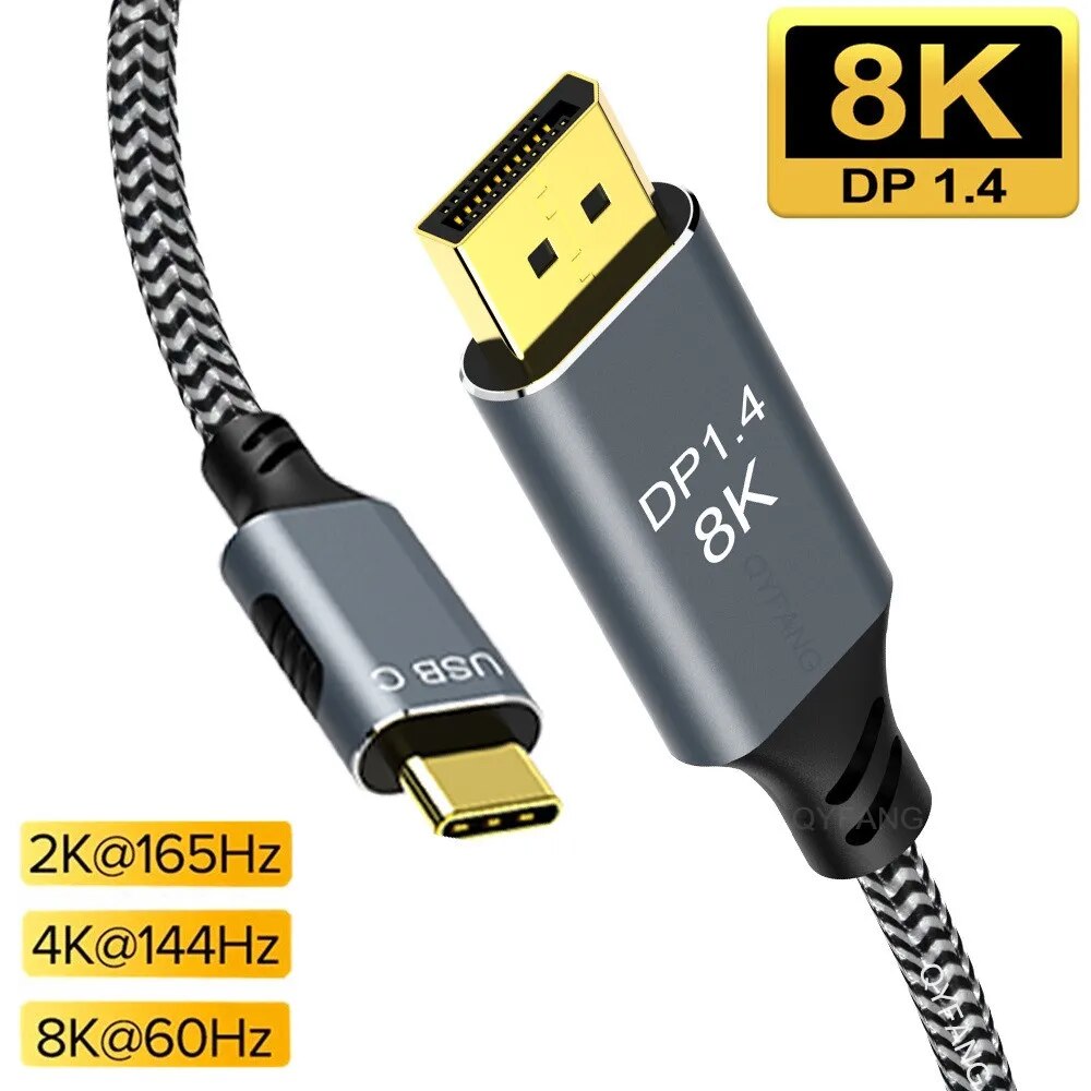 USB C to DisplayPort 165Hz Cable 8K Thunderbolt4 to Display port For MacBook Pro M1 Samsung HuaweiUSB C to DP1.4 240Hz Cable. 