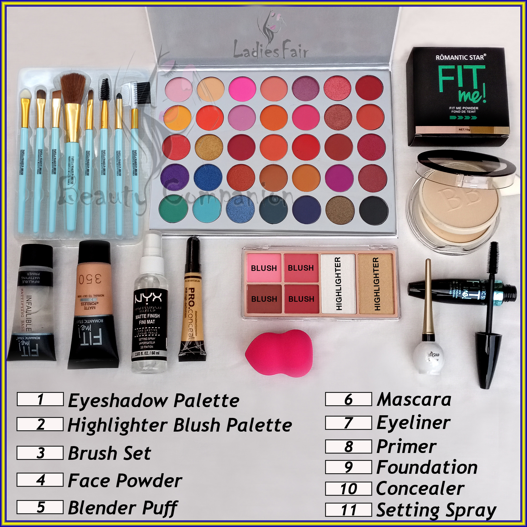 11 in 1 Shajgoj Makeup Set, Combo Package (Bundle Of 11 PCS)