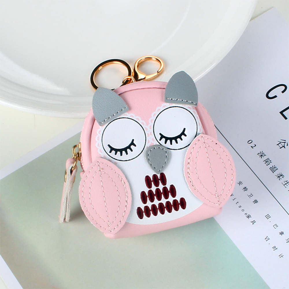 Car Key Cute Owl Coin Purse Mini School Bag Pendant PU Leather Pendant Owl Keychain Wallet Small Zipper Owl Key Pendant Bag for Key Storage Earphone Case Ladies Coin Purse School Accessory Gift Item