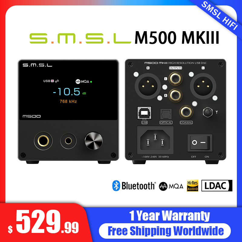 SMSL M500MKIII M500MK3 MQA-CD HIFI Decoder Bluetooth Headphone Amplifier AMP ES9038pro MQA DAC Support LDAC APTX-HD SBC AAC
