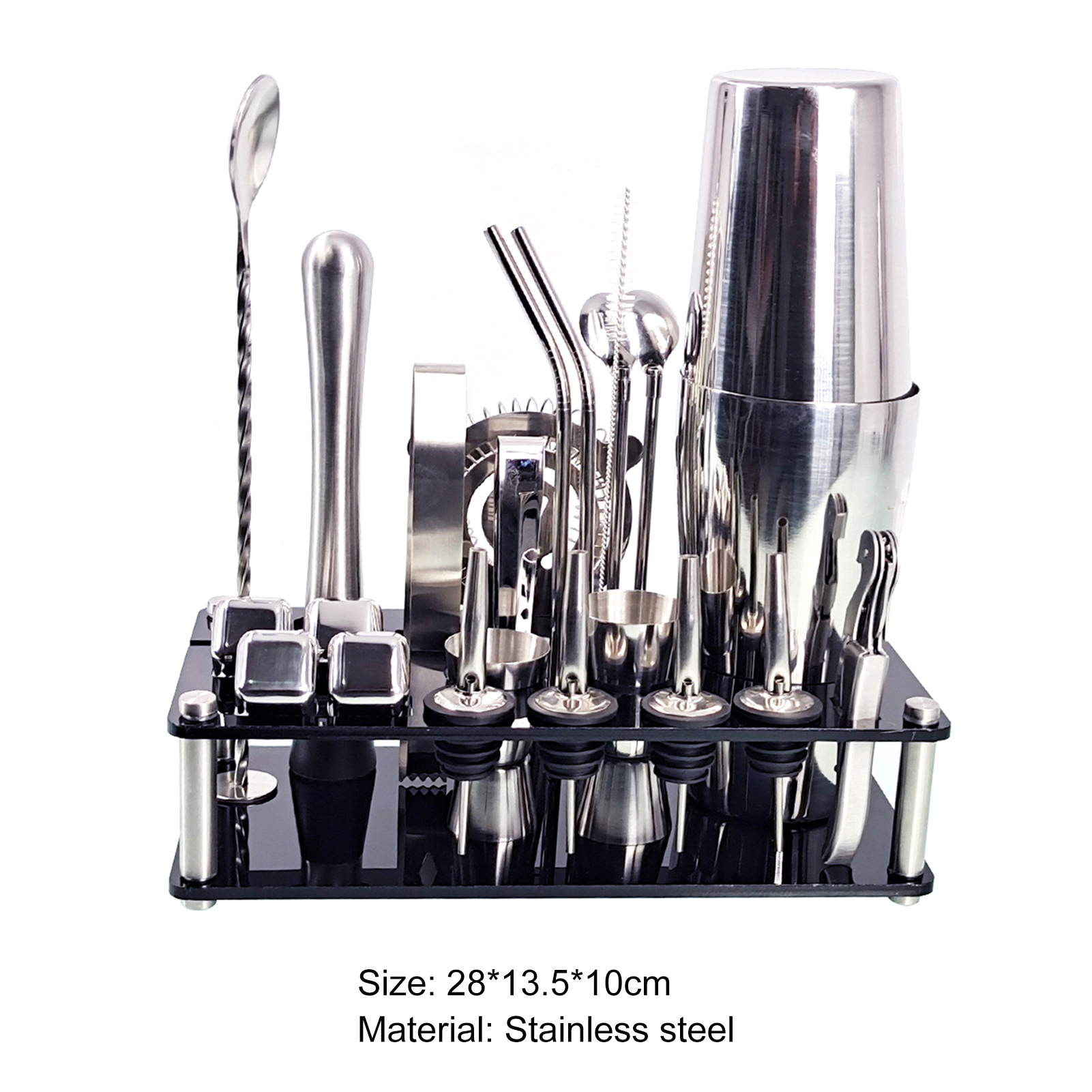 23Pcs/Set Bartender Kit Professional Versatility Stainless Steel Martini Cocktail Shaker with Stand Bar Accessories. 