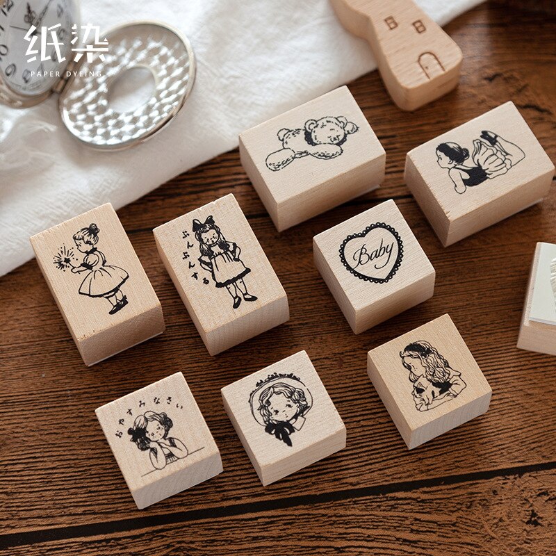 【VisioN Shop】Vintage Girl Diary Bear Wood Stamp DIY Wooden Rubber Stamps for Scrapbooking Diary Standard Stamp. 