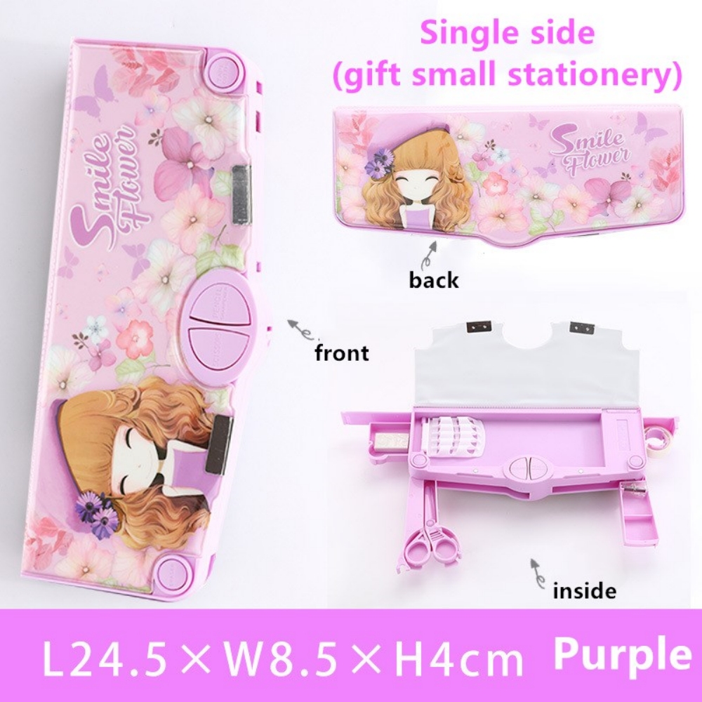Mechanical Deformable cute pencil case with pen insert multifunctional key switch cartoon plastic school stationery storage box. 