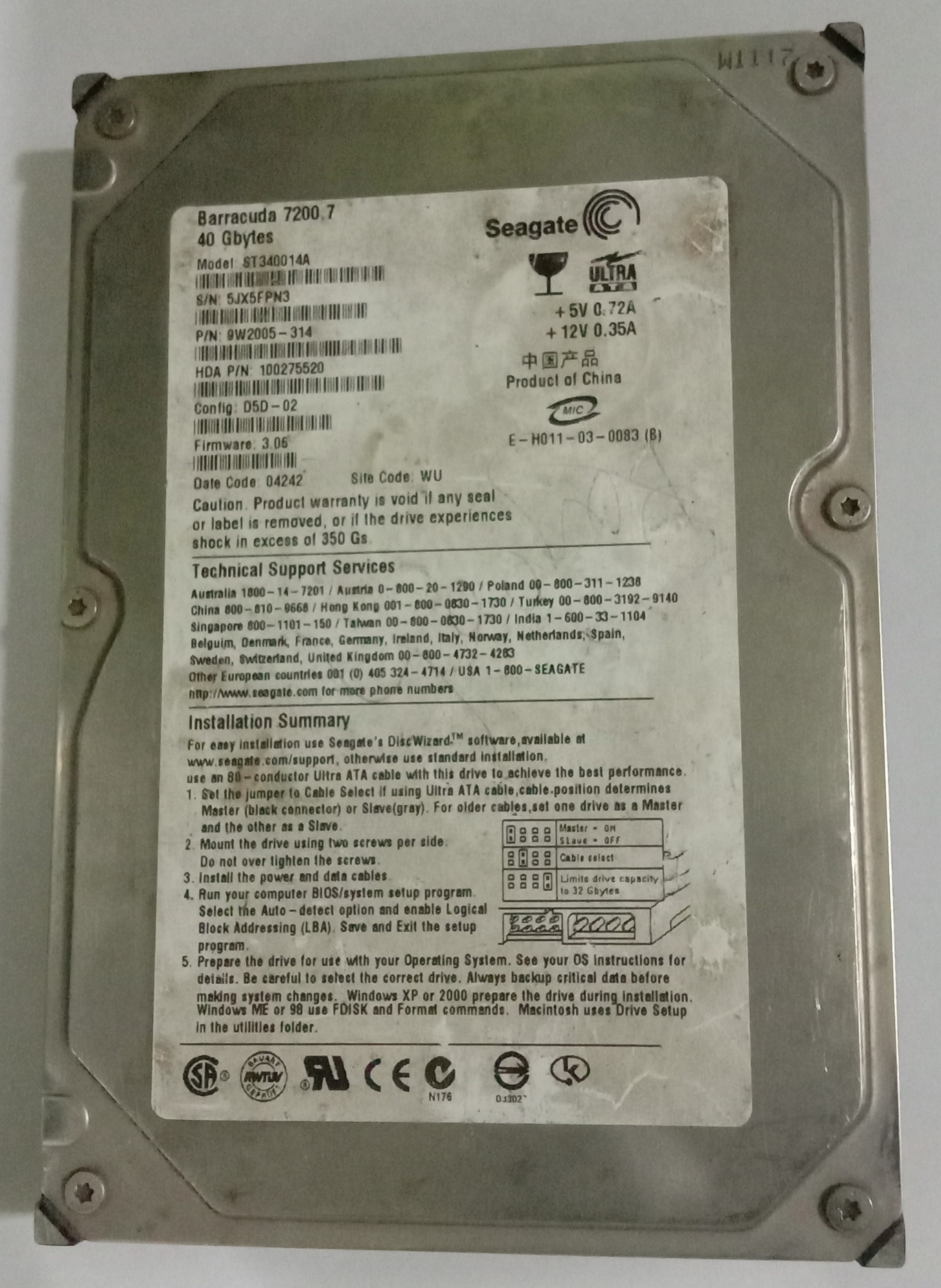 Pata/Ide hdd 40GB, 80GB Multi Brand for Desktop coputer/photocopy machine and other machines uses Korean Product. 