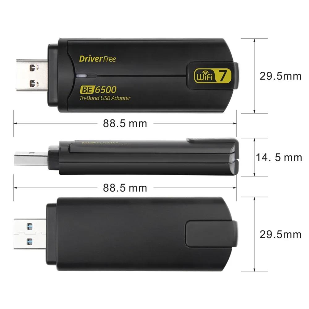 BE6500 Wifi 7 Usb Adapter Tri-Band 6G/5G/2G Usb 3.0 Adaptador Antena Wifi Para PC Network Card Receiver Dongle Win 10/11. 