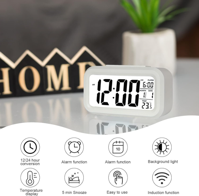 Alarm Clock [Dol-2108 9(FG): 54] (Electronic Clock Creativity Digital Clock Temperature Type LED Light Sensor Luminous Snooze). 