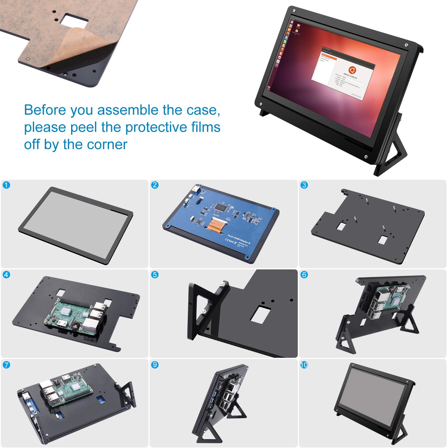 7 Inch Lcd Acrylic Bracket Case Contact Screen Case Holder Bracket For Raspberry Pi 3 Model B+. 