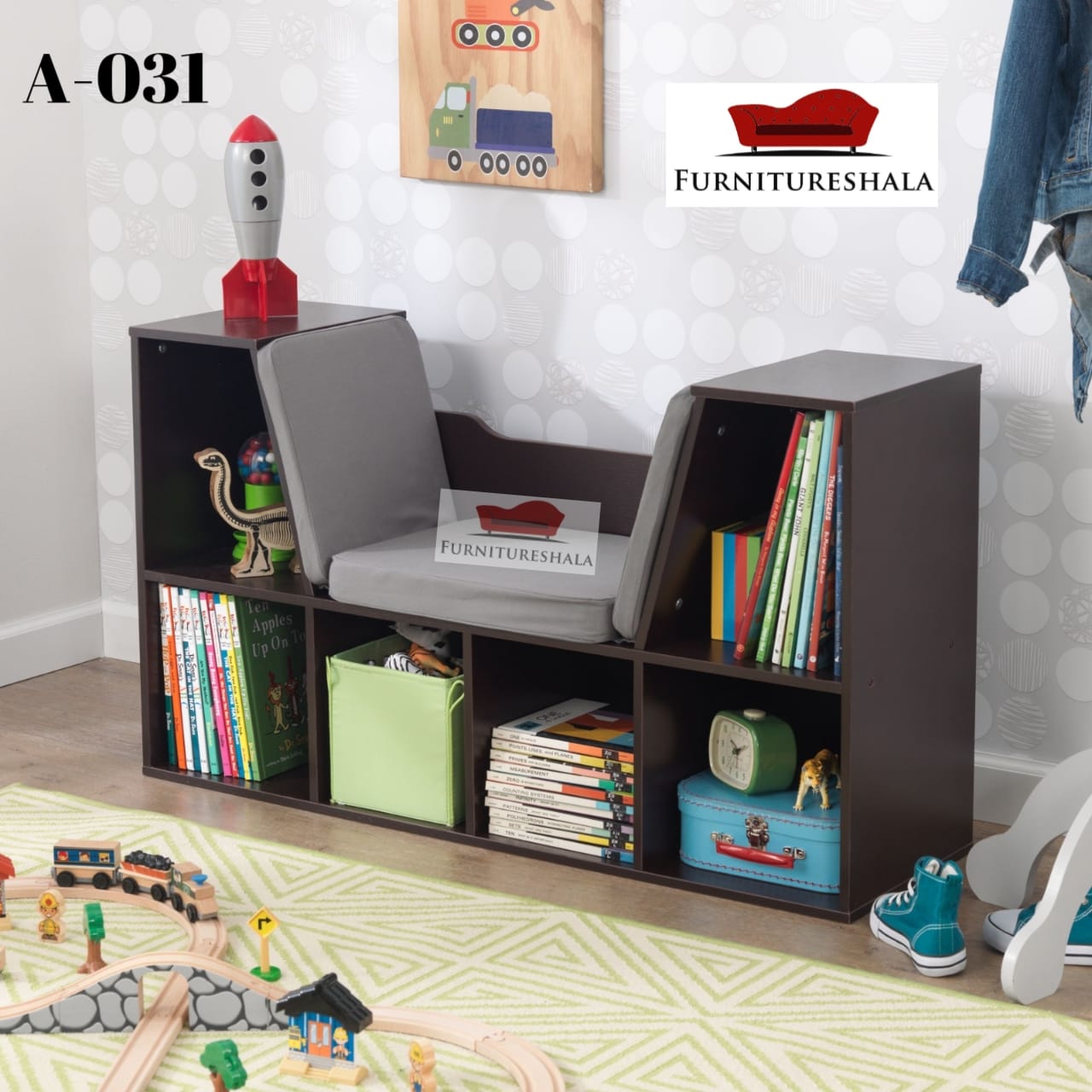 FurnitureSala Kidkraft child bookcase with reading nook with 1sited Sofa,6 shelves (2ft/3ft/1ft)