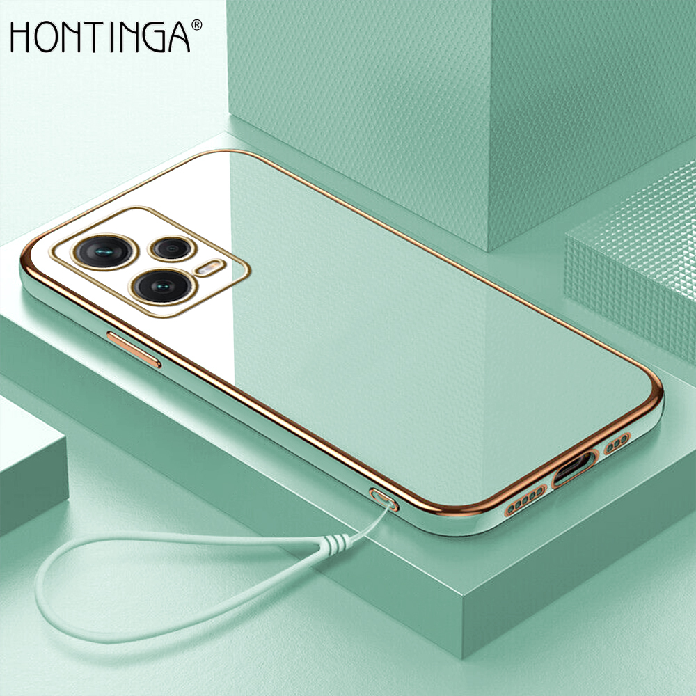 Hontinga for Redmi Note 12 Pro+ 5G Back Cover(Free Lanyard)Luxury 6D Plating Frame Shiny Bling Case Soft Silicone Square Mobile Cover