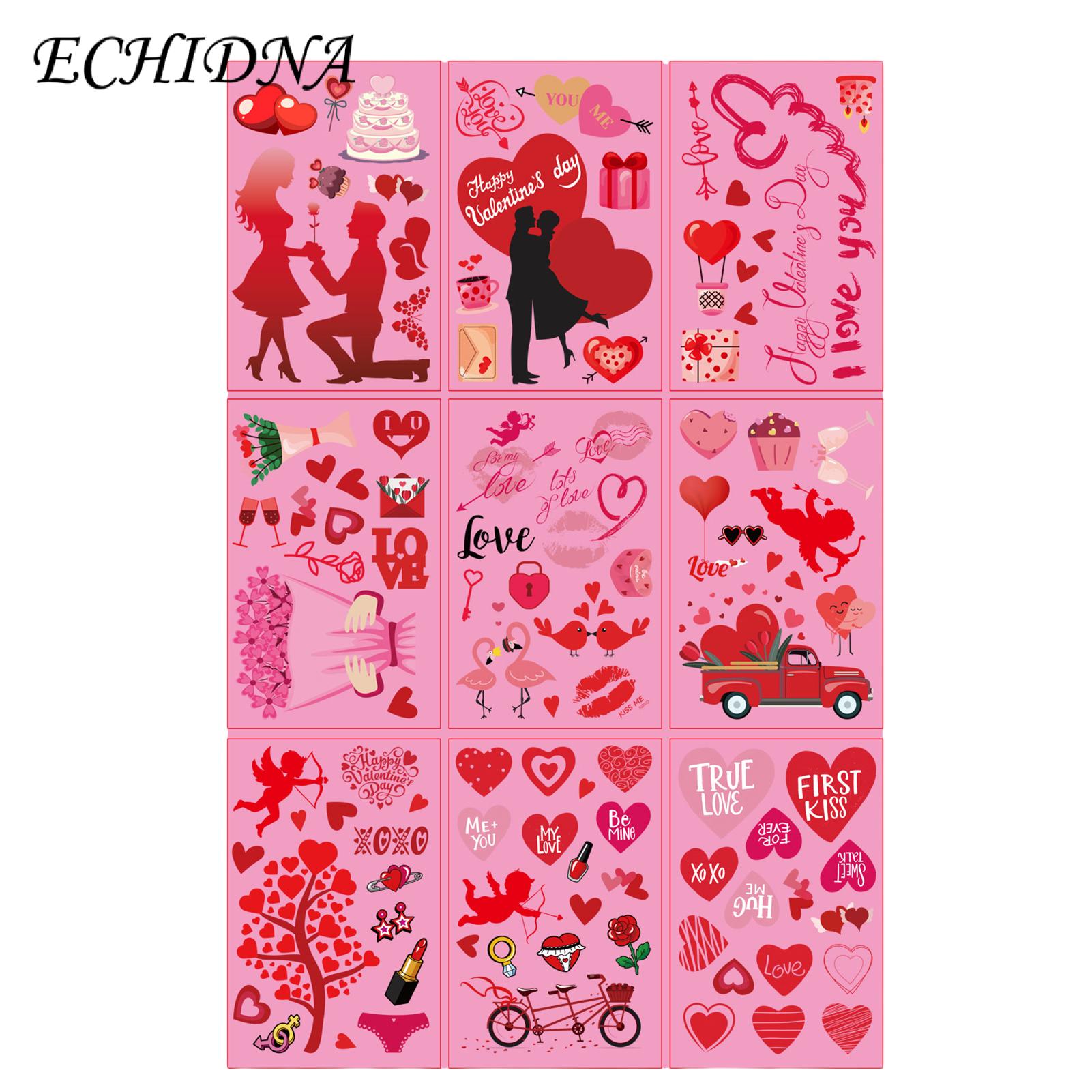 Valentine Day Window Stickers Romantic Valentine's Day Window Stickers Easy to Apply Love Themed Decals for Creating Vibrant Atmosphere No Residue 9pcs Set Holiday Window Decorations