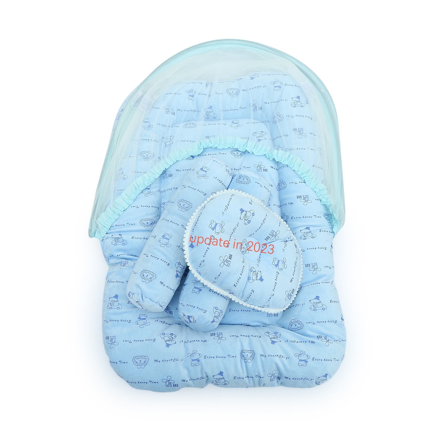 newborn baby velvet bedding set with mosquito net.