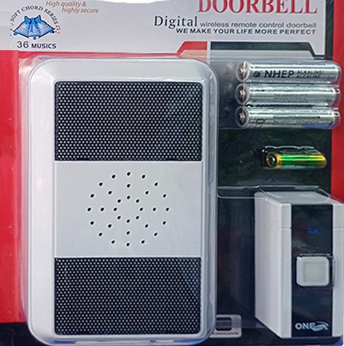 Portable Wireless Door Calling Bell With Remote Control - White. 