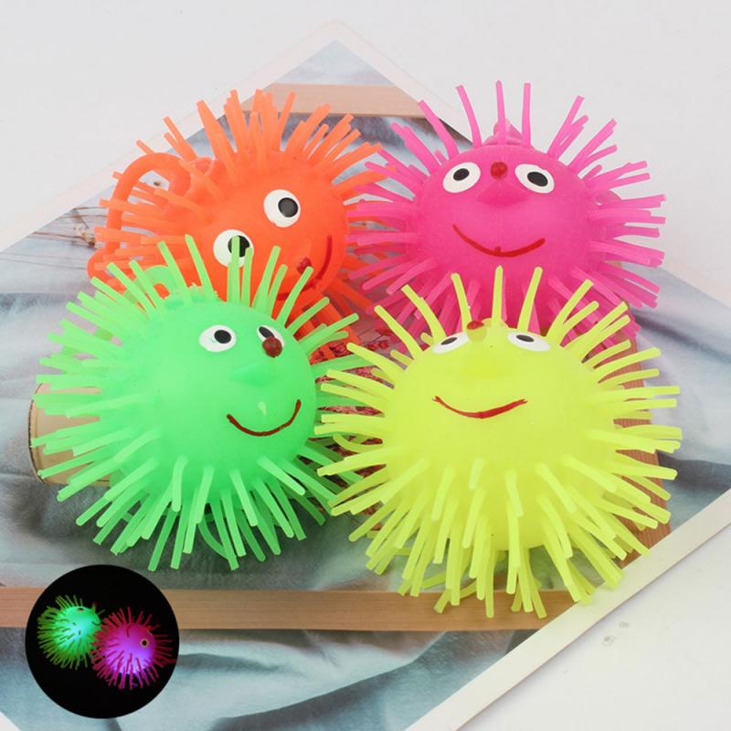 1pc Elastic Glow Hair Ball Vent Ball Croquet Child Soft Rubber Toy Cartoon LED Light Up Glowing Hair Flash Ball Baby Elastic Gif. 