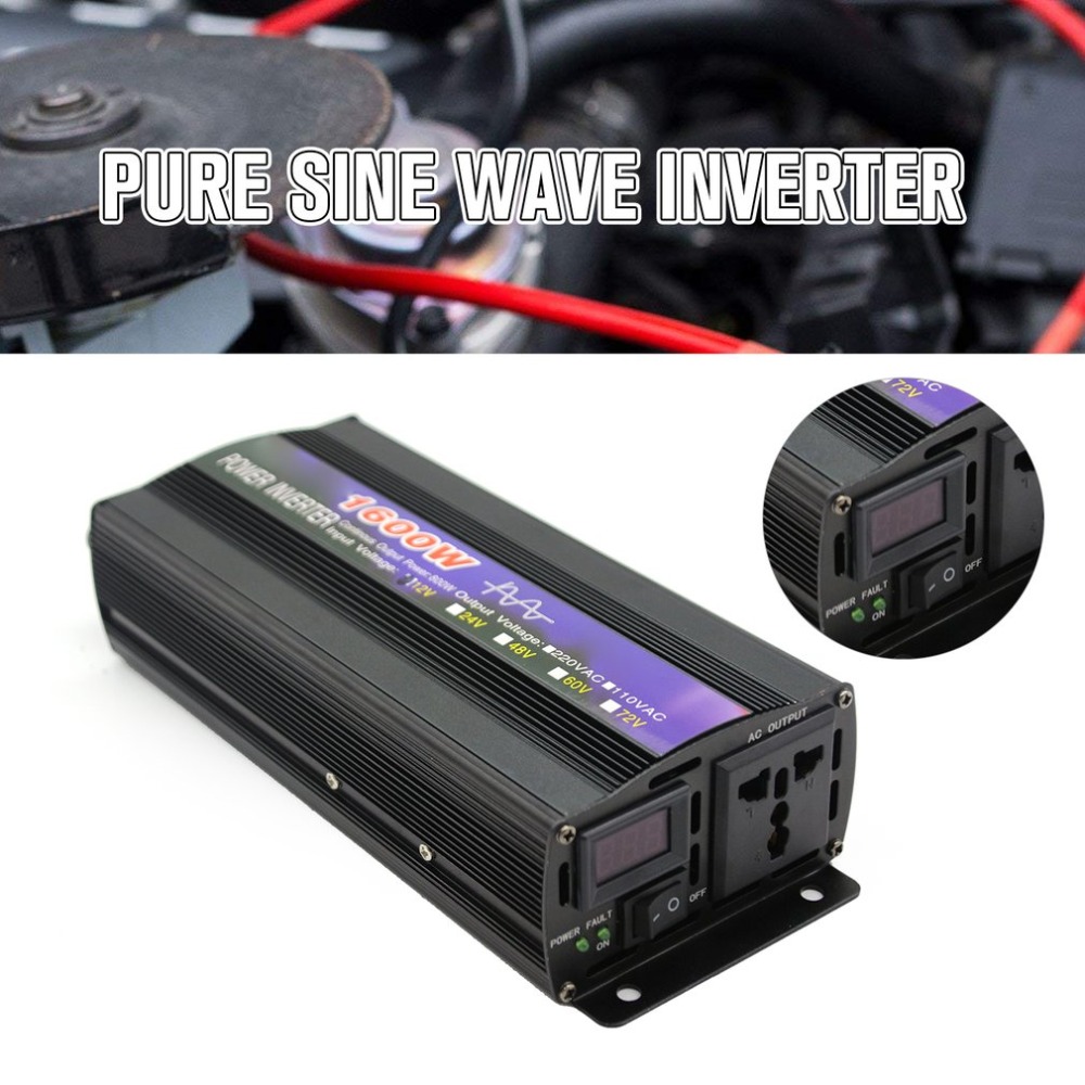 KOGEEK 1600W Pure Sine Wave Intelligent String Inverter Power Inverter Car Inverter Black 12V to 220V / 24V to 220V  / 48V to 220V / 60V to 220V - battery 12v. 