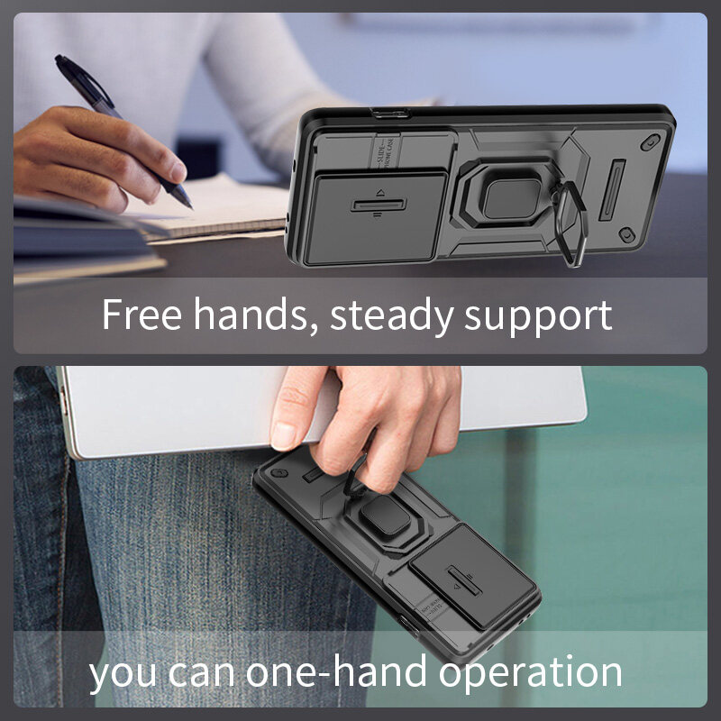 For OnePlus 12 5G Case With Slide Camera Cover Built in 360° Rotate Ring Stand Kickstand Full-Body Rugged Shockproof Protective Phone Cover. 